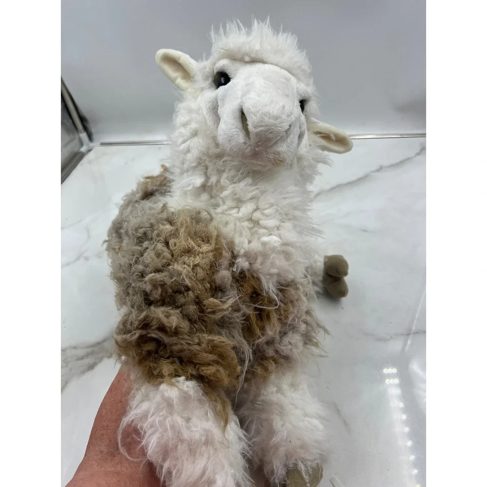 Folkmanis Alpaca Hand Puppet Plush White Brown Shaggy Faux Fur Realistic 2953